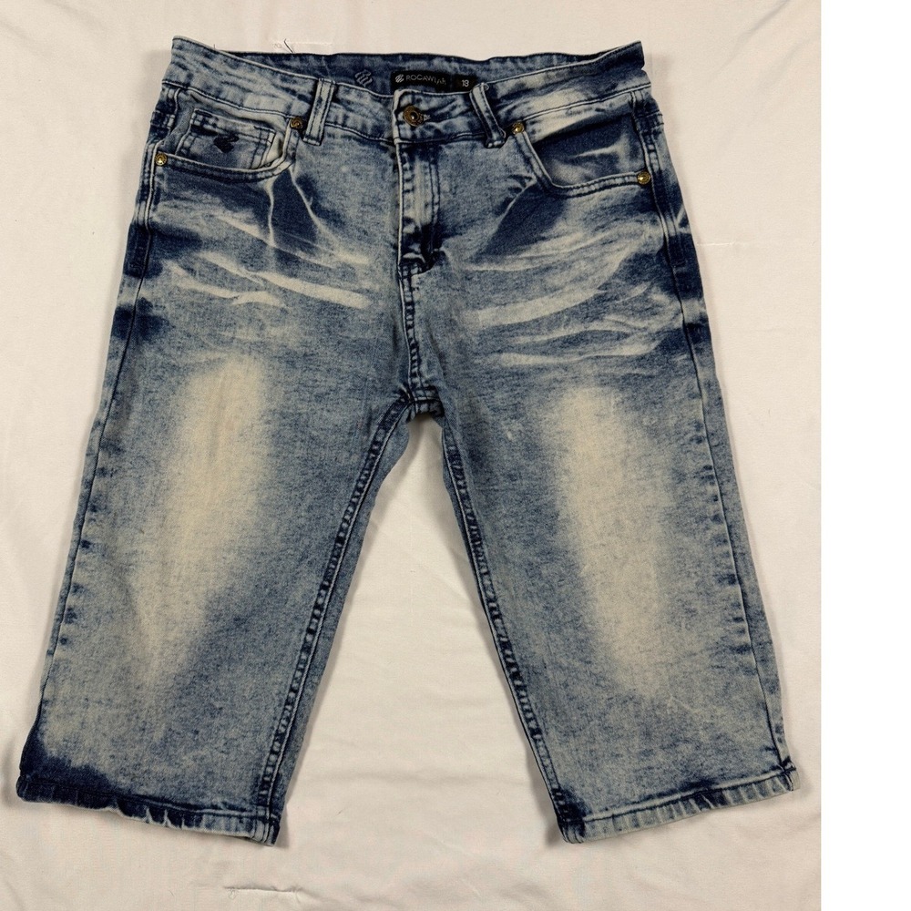 Rocawear Mens Acid Wash Denim Shorts Size 18 Embroidered Logo Y2K Streetwear
